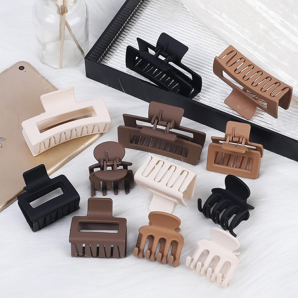 SMKSL 12 Pcs Hair Claw Clips for Women & Grils 3 Styles Small Medium Large | for Thin Thick Curly Hair, Strong Hold & Non-Slip, Stylish Matte Hair Accessories, Ideal Gifts for Women & Grils (Brown)