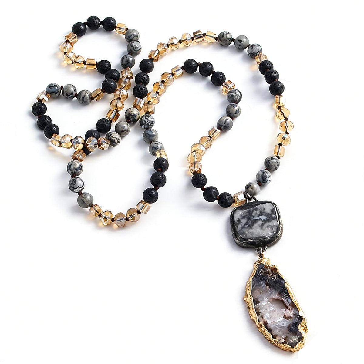 Yomisa Boho Necklaces for Women Men Long,33/34/35 Inch Natural Turquoise Tiger Eye Beaded Stone Pendant Necklaces for Women Trendy,Handmade Bohemian Western Bead Necklace Fashion Charm Jewelry Gift