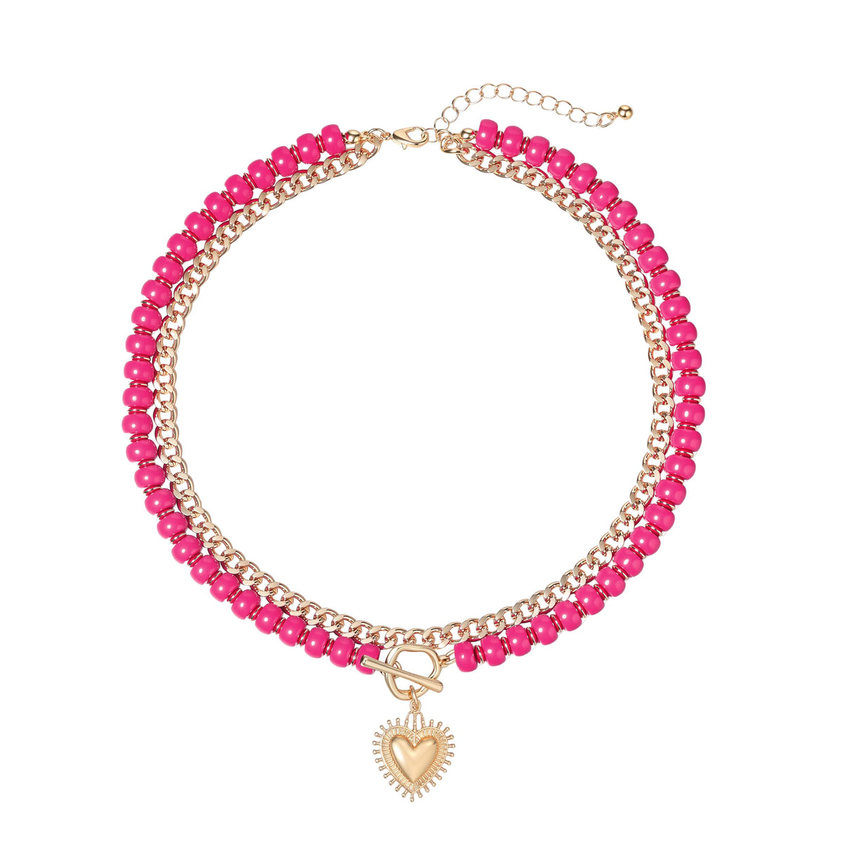 Layered Necklaces for Women, 14K Gold Plated Heart Pendant & Colorful Acrylic Beaded Choker, Cute Trendy Jewelry, Anti-Tangle Single Clasp Design, Summer Beach Boho Necklace for Women