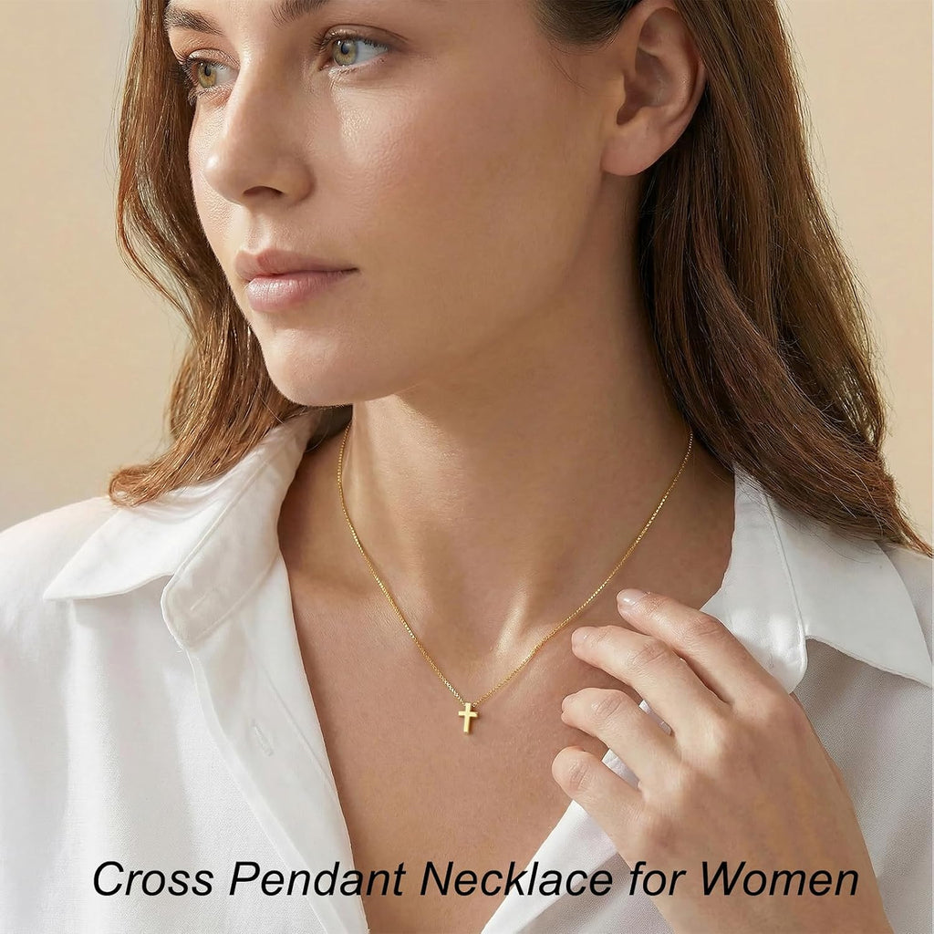 Poxtex Cross Necklace for Women Teen Girls, Dainty 14K Gold Silver Plated Cross Choker Jewelry Non Tarnish Waterproof Cute Simple Small Necklace Christian Baptism Religious Faith Jewelry Gifts