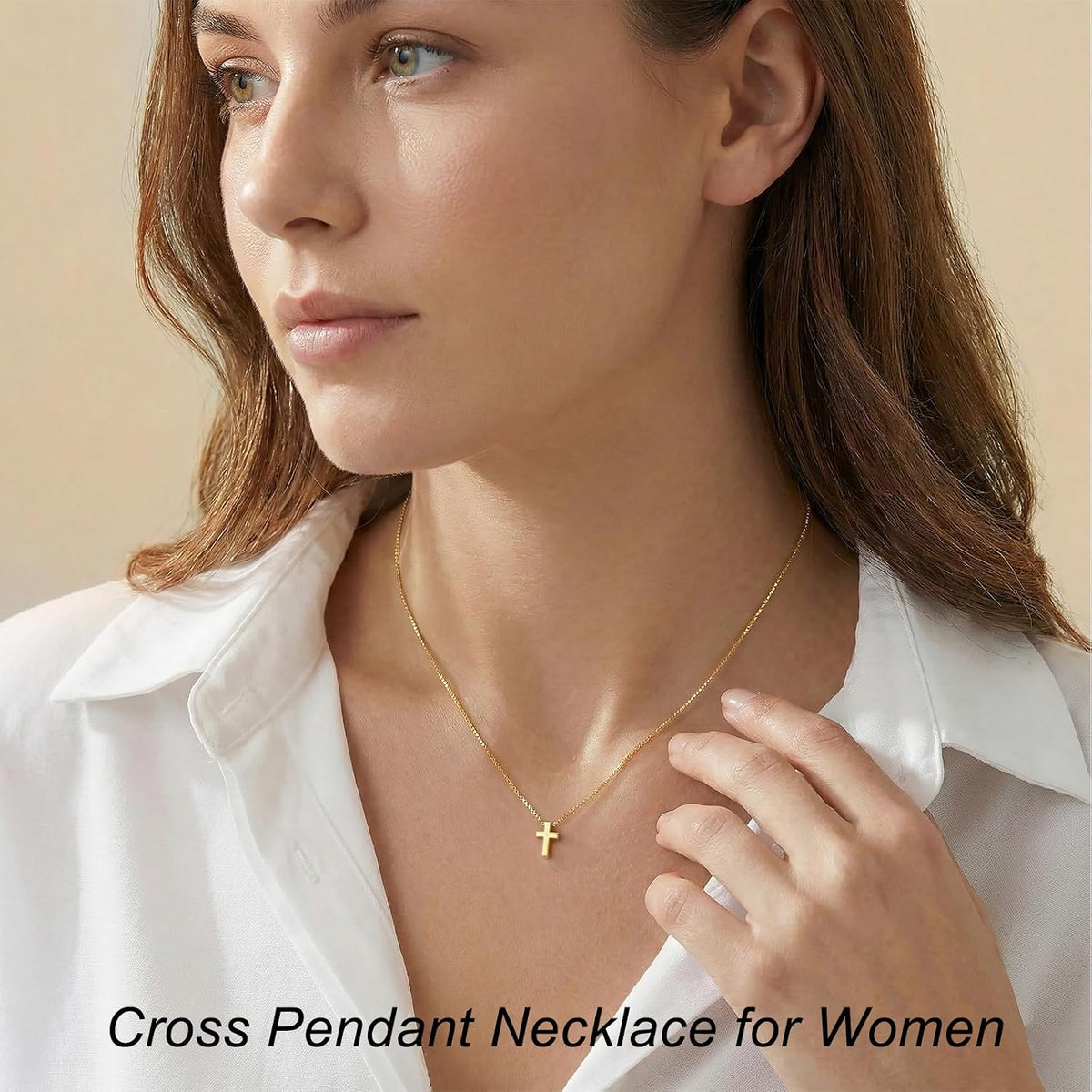 Poxtex Cross Necklace for Women Teen Girls, Dainty 14K Gold Silver Plated Cross Choker Jewelry Non Tarnish Waterproof Cute Simple Small Necklace Christian Baptism Religious Faith Jewelry Gifts