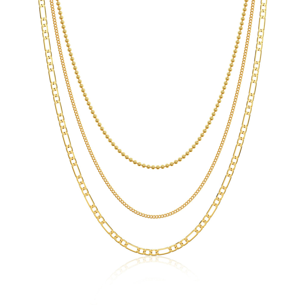 Tewiky Layered Necklaces for Women Non Tarnish- Chunky 14k Gold Plated Herringbone/Snake/Rope/Box/Cuban Link Chain for Women Waterproof Layering Stack Choker Necklace Trendy Dainty Tarnish Free Jewelry Set