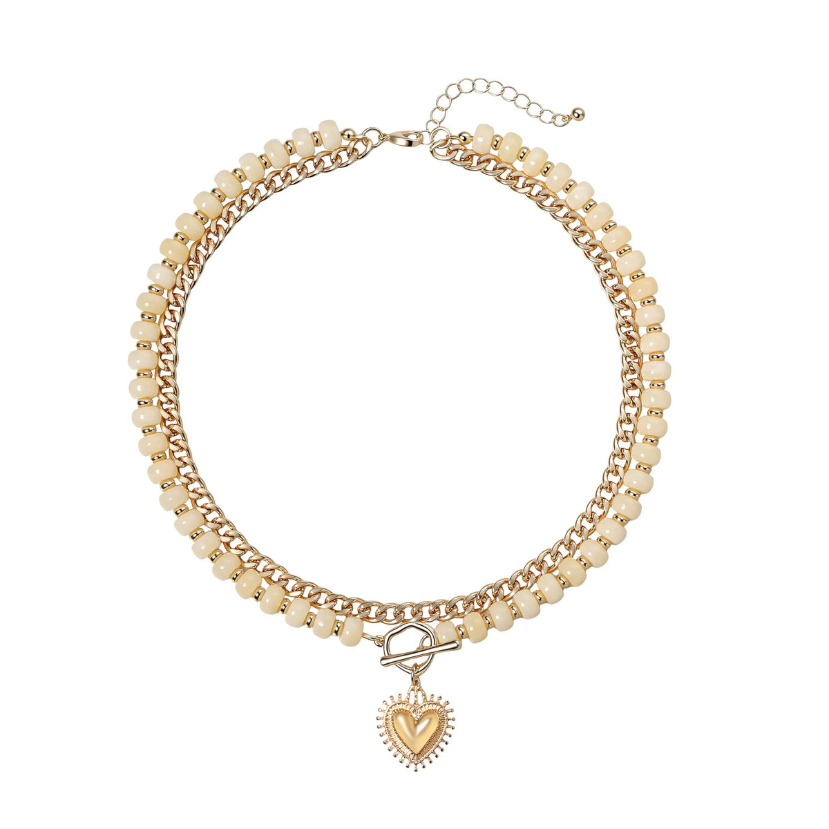 Layered Necklaces for Women, 14K Gold Plated Heart Pendant & Colorful Acrylic Beaded Choker, Cute Trendy Jewelry, Anti-Tangle Single Clasp Design, Summer Beach Boho Necklace for Women