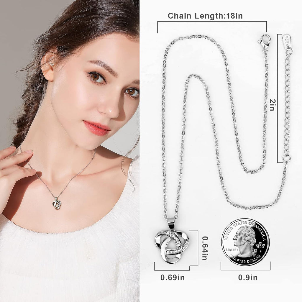 Love Knot Necklace, Sterling Silver Diamond Accent Love Knot Pendant Necklace, Forever Love Knot Infinity Necklace for Women