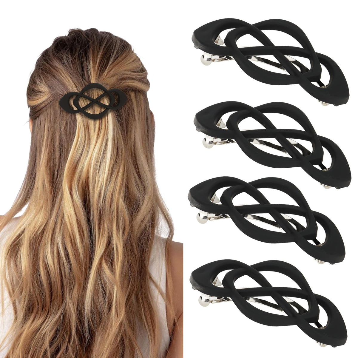 Vintage French Barrette Clips - 4 Pack Hair Accessories for Women & Girls, Thick to Thin Hair