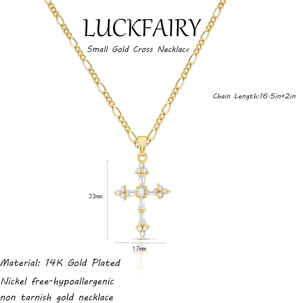 Cross Necklace for Women,Double Cross Necklace 14K Gold Plated Cross Pendant Necklace Dainty Gold Cross Necklaces for Women Trendy Small Cross Charm Necklace Simple Cute Choker Necklaces Gold Jewery