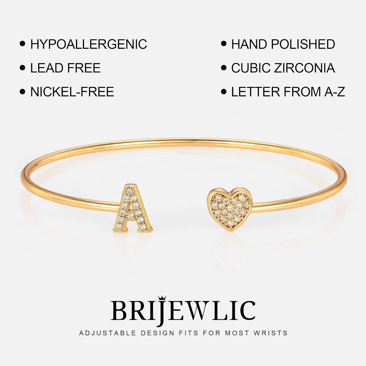 Gold Initial Bracelets for Women Girls, 14K Gold Plated Gold Bangle Bracelets for Women Girls Dainty Gold Initial Bracelets Heart Bracelets for Women Girls Bridesmaids Bracelets Gifts