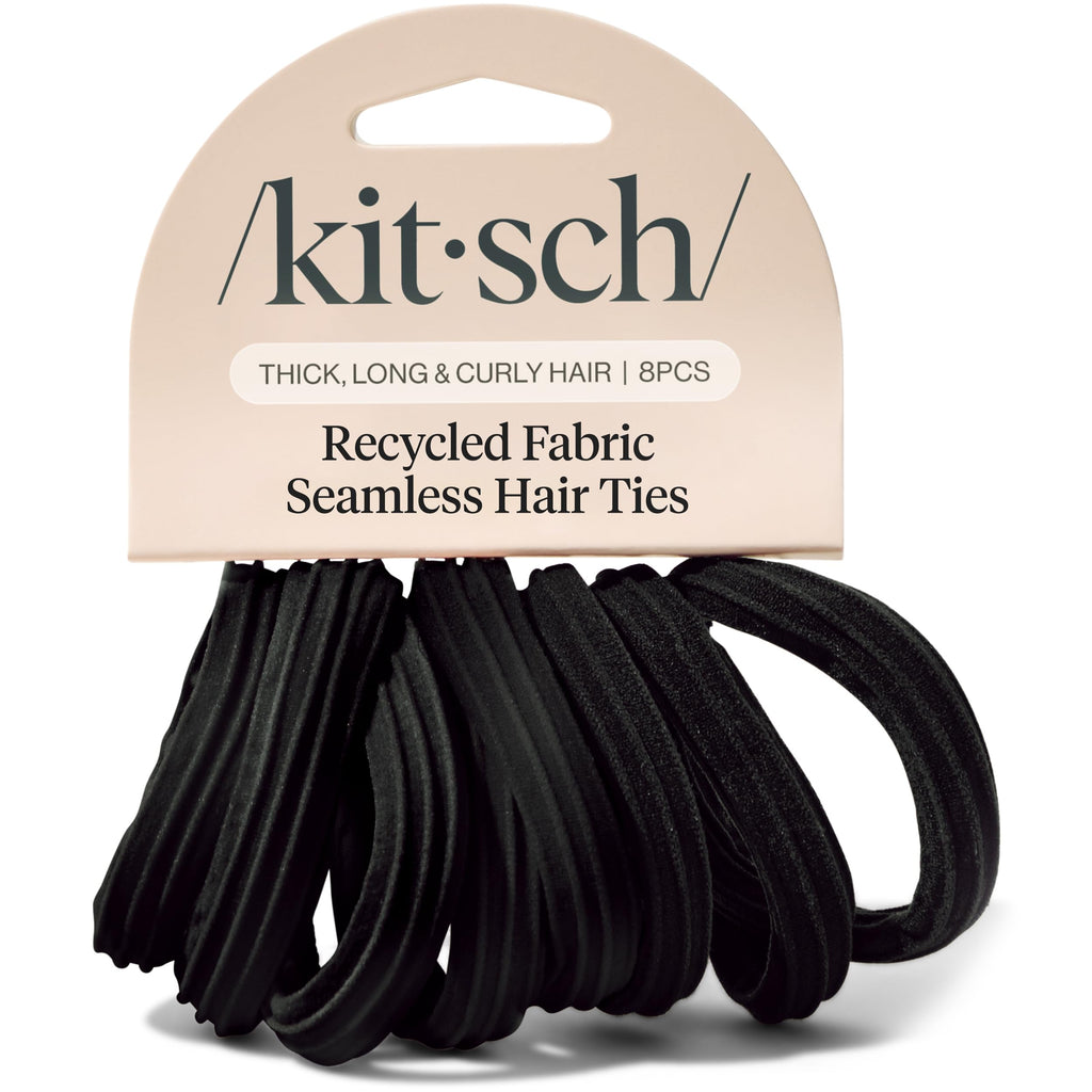 Kitsch Nylon Hair Ties No Damage - Stretchable Hair Bands for Strong All-Day Hold, Ponytail Holders | Hair Accessories for Girls - Black, 12 Pcs