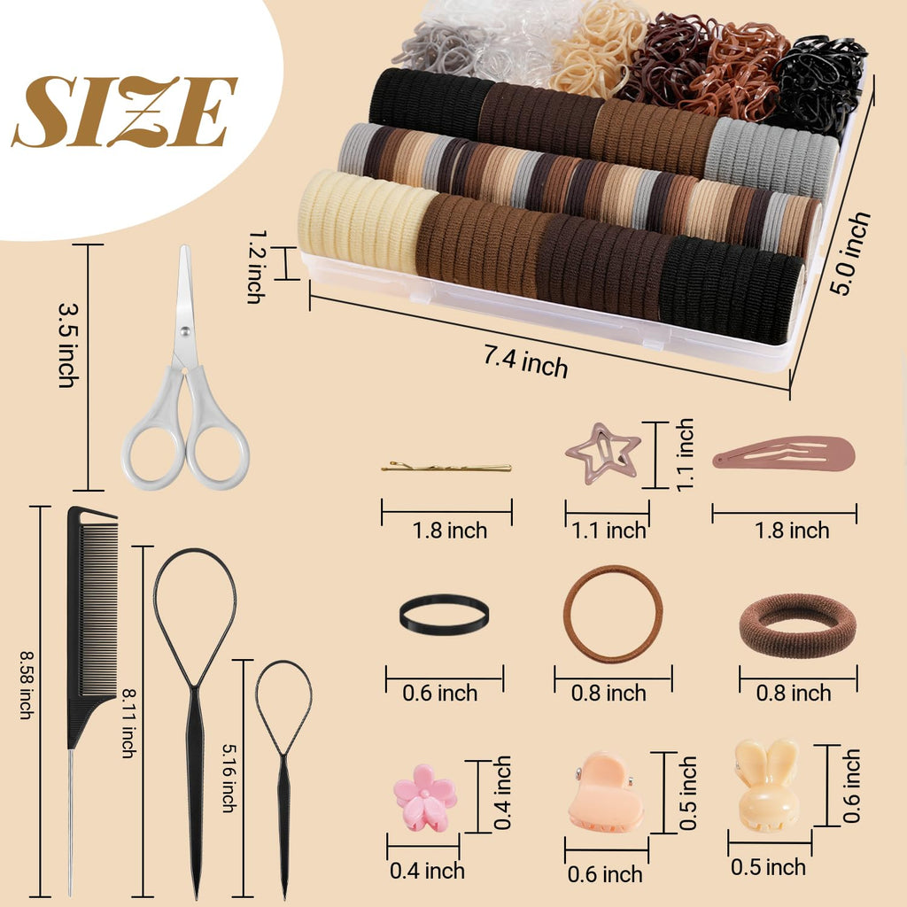 IKOCO 822PCS Hair Accessories for Girls, Elastic Hair Ties with Neutral Color Clips and Tools