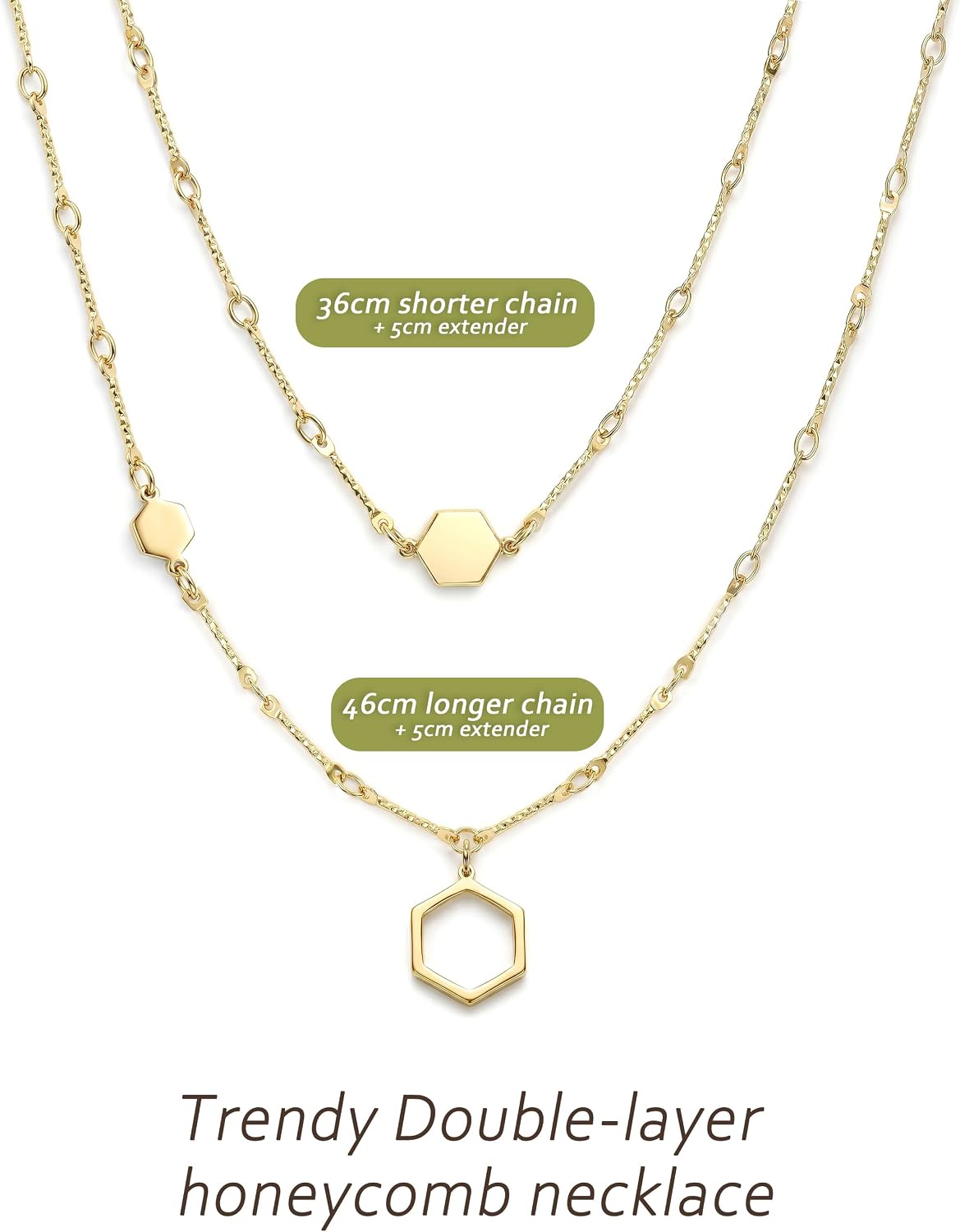 UBGICIG Honeycomb Layered Necklaces for Women Stackable, Dainty Layering Pendant Necklace Non Tarnish, Trendy 16K Plated Silver Gold Necklace Stack Chain Women's Fashion Jewelry