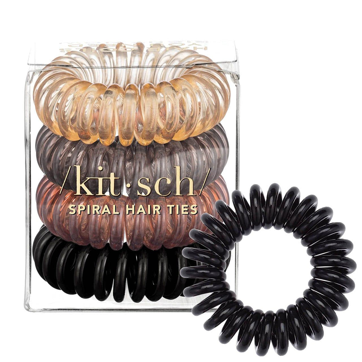 Kitsch Spiral Hair Ties for Women – Coiled Plastic Hair Ties No Damage, Ponytail Holders for Thick and Thin Hair – Creaseless and Dent-Free, Phone Cord Style - Clear, 8 Pcs