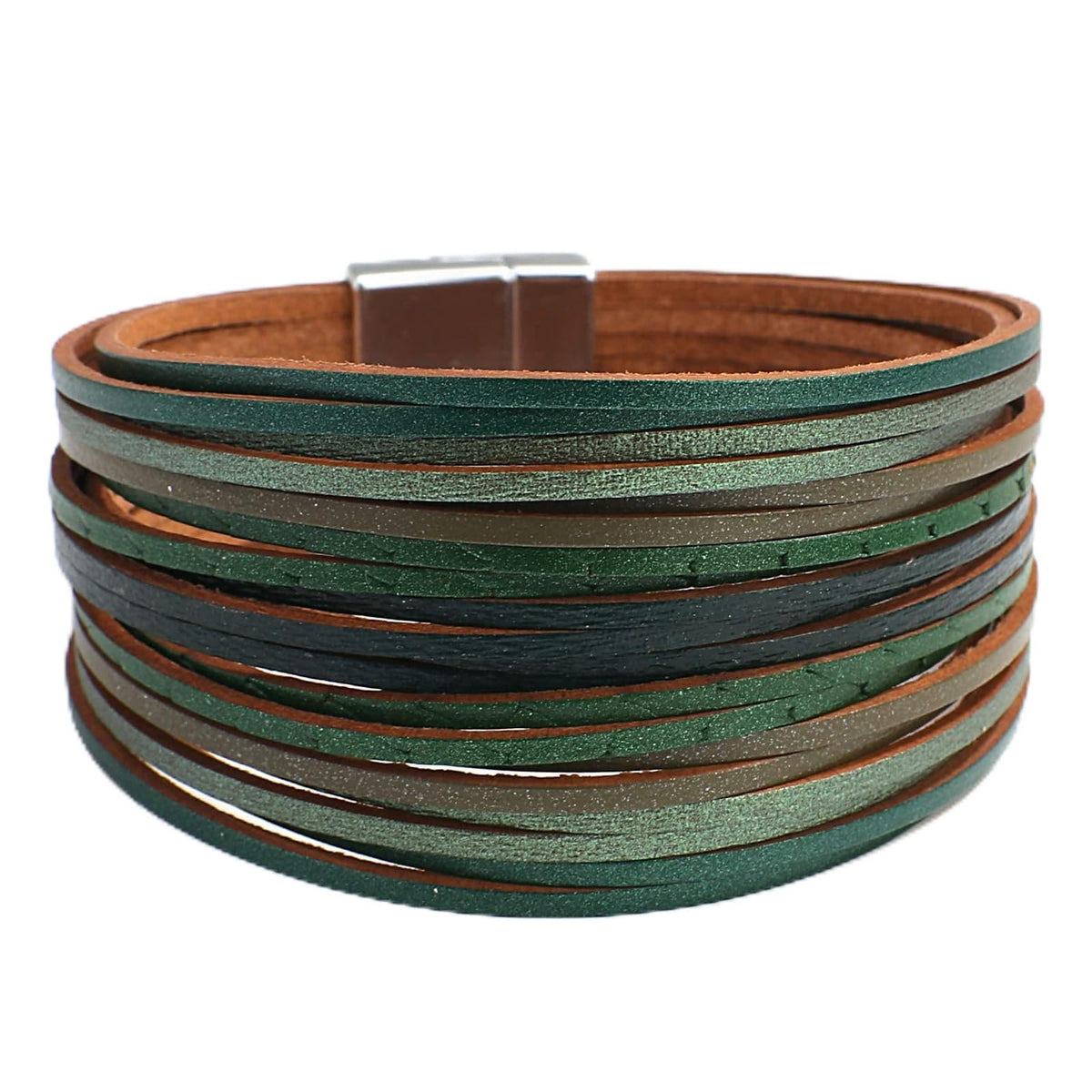 Fesciory Leather Wrap Bracelets for Women, Boho Leopard Multi-Layer Crystal Beads Cuff Bracelet Jewelry