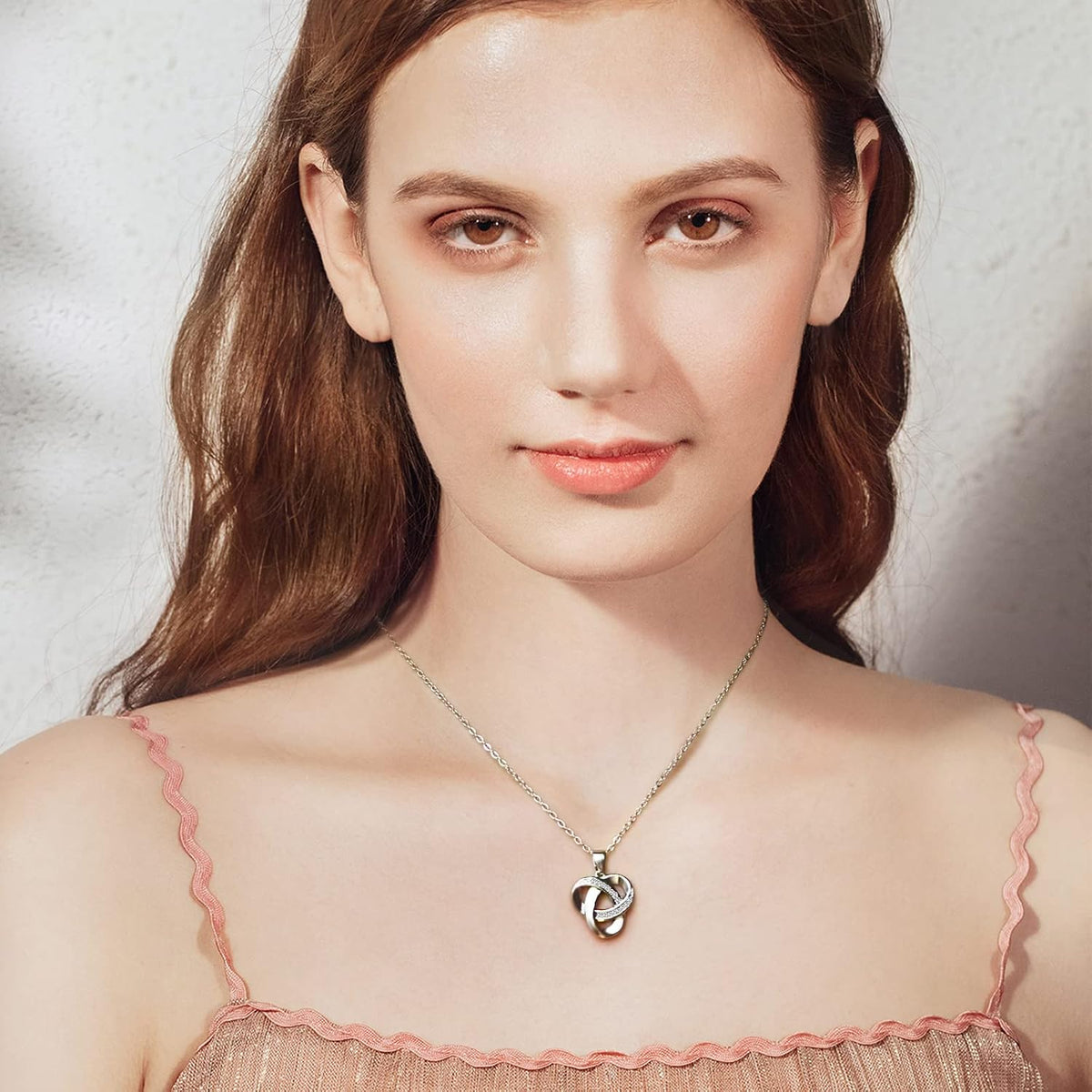 Love Knot Necklace, Sterling Silver Diamond Accent Love Knot Pendant Necklace, Forever Love Knot Infinity Necklace for Women