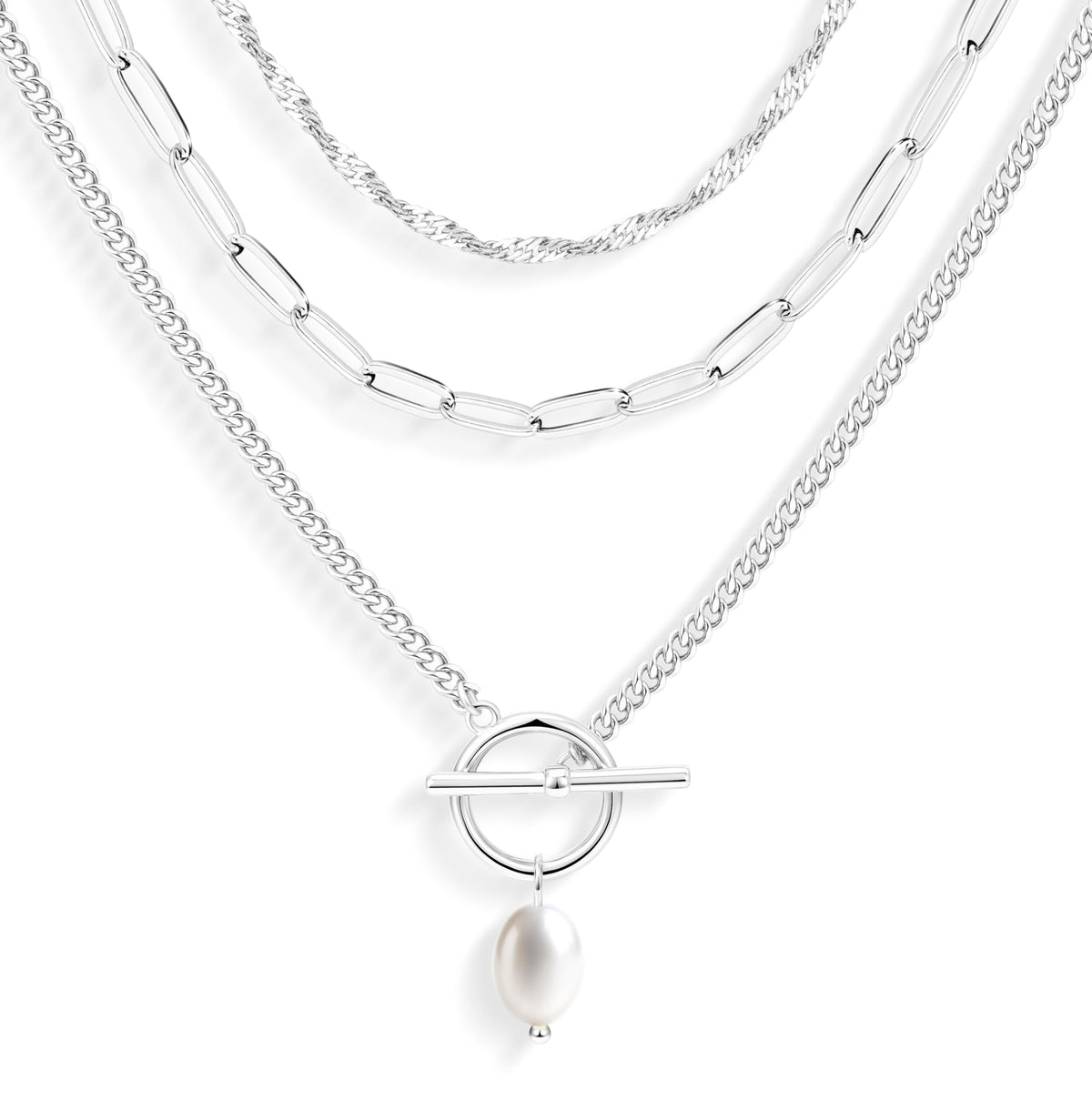Poxtex Layered Gold Necklaces for Women, Stackable Dainty 14K Gold Silver Plated Trendy Simple Heart Diamond Cross Bow Circle Pendant Paperclip Choker Dot Chain Necklace,Jewelry Set Gifts for Women