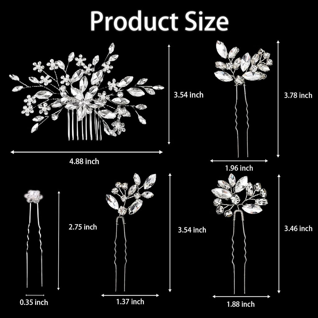 10 pcs Bride Hair Pins Rhinestone Bridal Hair Piece for Women Crystal Hair Accessories for Bride Bridesmaids Flower Girls(Silver Classic)