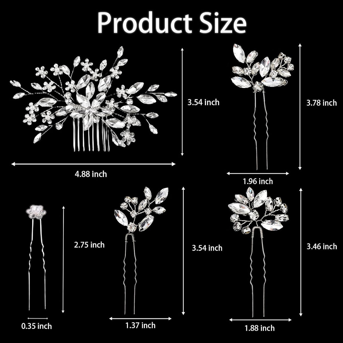 10 pcs Bride Hair Pins Rhinestone Bridal Hair Piece for Women Crystal Hair Accessories for Bride Bridesmaids Flower Girls(Silver Classic)