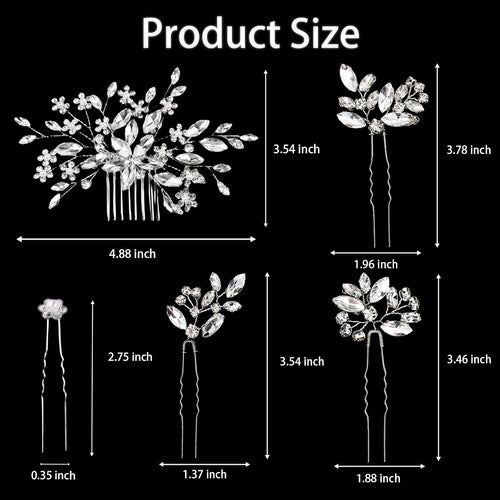 10 pcs Bride Hair Pins Rhinestone Bridal Hair Piece for Women Crystal Hair Accessories for Bride Bridesmaids Flower Girls(Silver Classic)