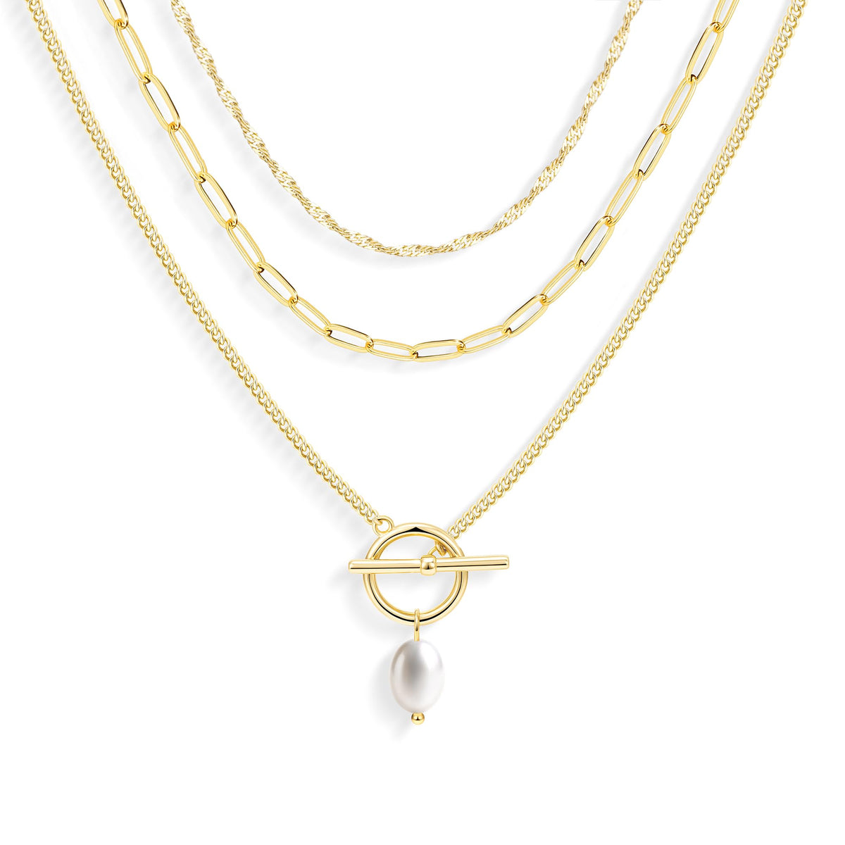 Poxtex Layered Gold Necklaces for Women, Stackable Dainty 14K Gold Silver Plated Trendy Simple Heart Diamond Cross Bow Circle Pendant Paperclip Choker Dot Chain Necklace,Jewelry Set Gifts for Women