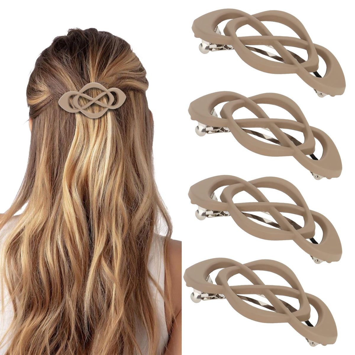 Vintage French Barrette Clips - 4 Pack Hair Accessories for Women & Girls, Thick to Thin Hair