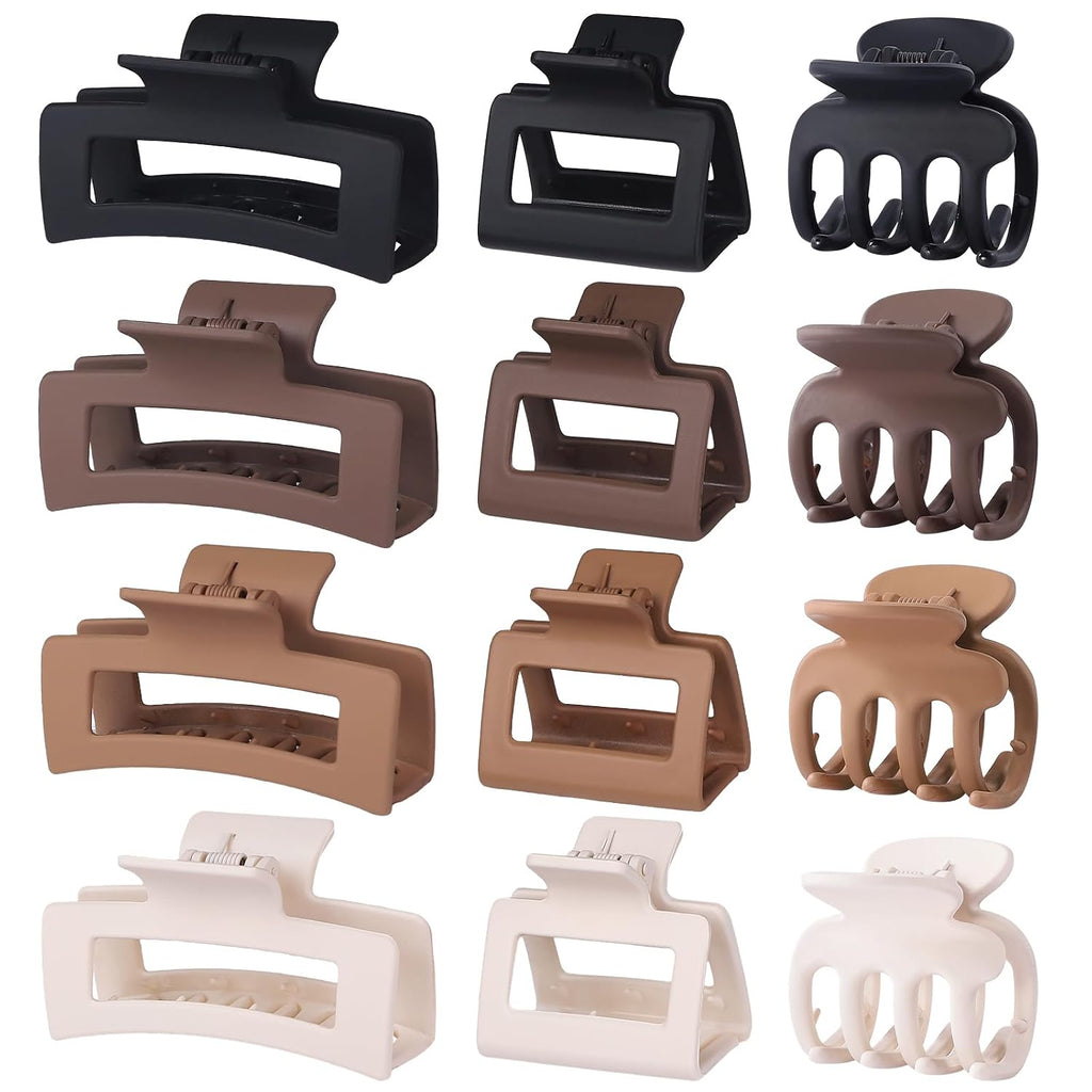 SMKSL 12 Pcs Hair Claw Clips for Women & Grils 3 Styles Small Medium Large | for Thin Thick Curly Hair, Strong Hold & Non-Slip, Stylish Matte Hair Accessories, Ideal Gifts for Women & Grils (Brown)