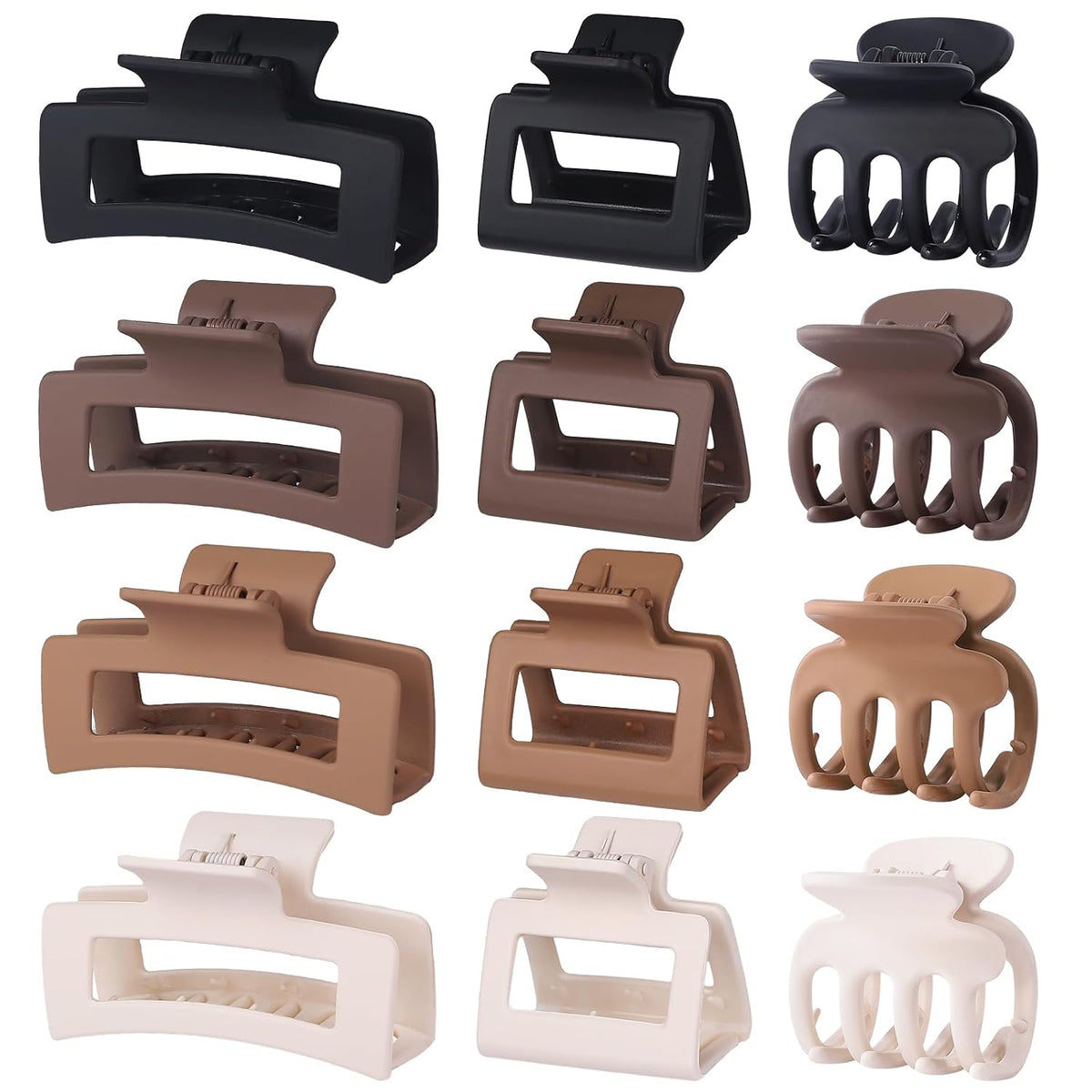 SMKSL 12 Pcs Hair Claw Clips for Women & Grils 3 Styles Small Medium Large | for Thin Thick Curly Hair, Strong Hold & Non-Slip, Stylish Matte Hair Accessories, Ideal Gifts for Women & Grils (Brown)