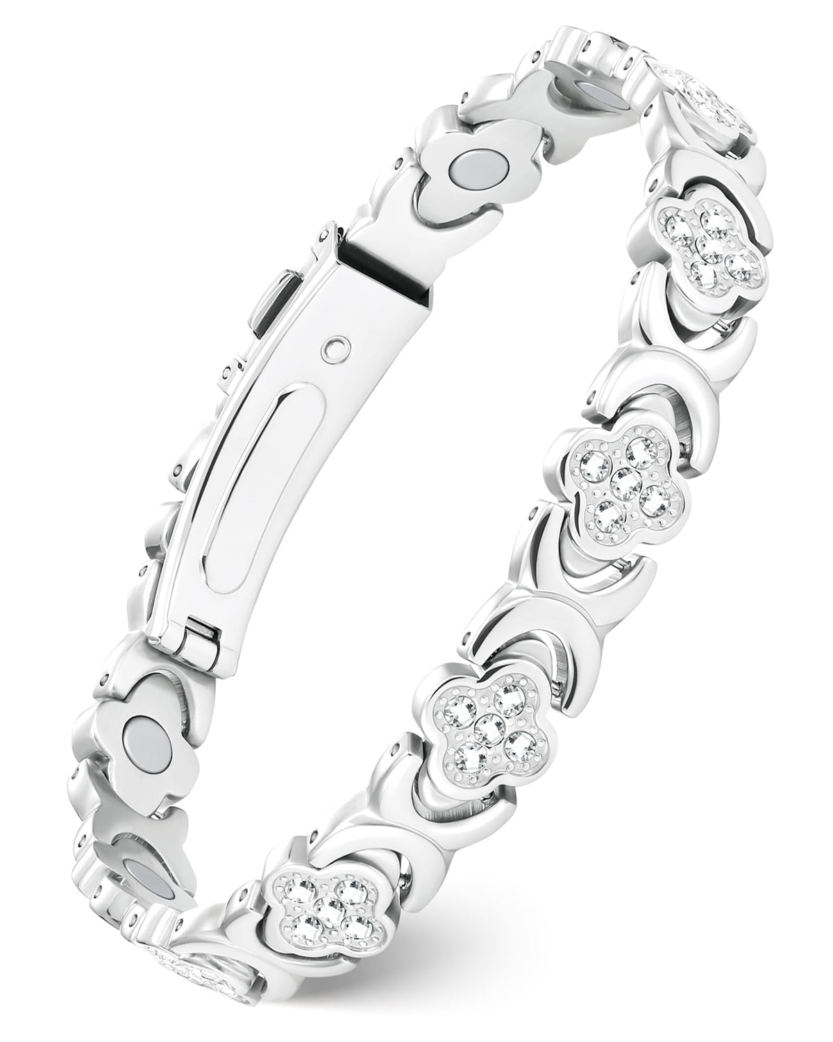 Feraco Pure Copper Bracelets for Women, Ultra Strength Magnetic Therapy Bracelet for Pain Relief with Neodymium Magnets & Sparkling Cubic Zirconia, Adjustable, Infinite Clover Jewelry