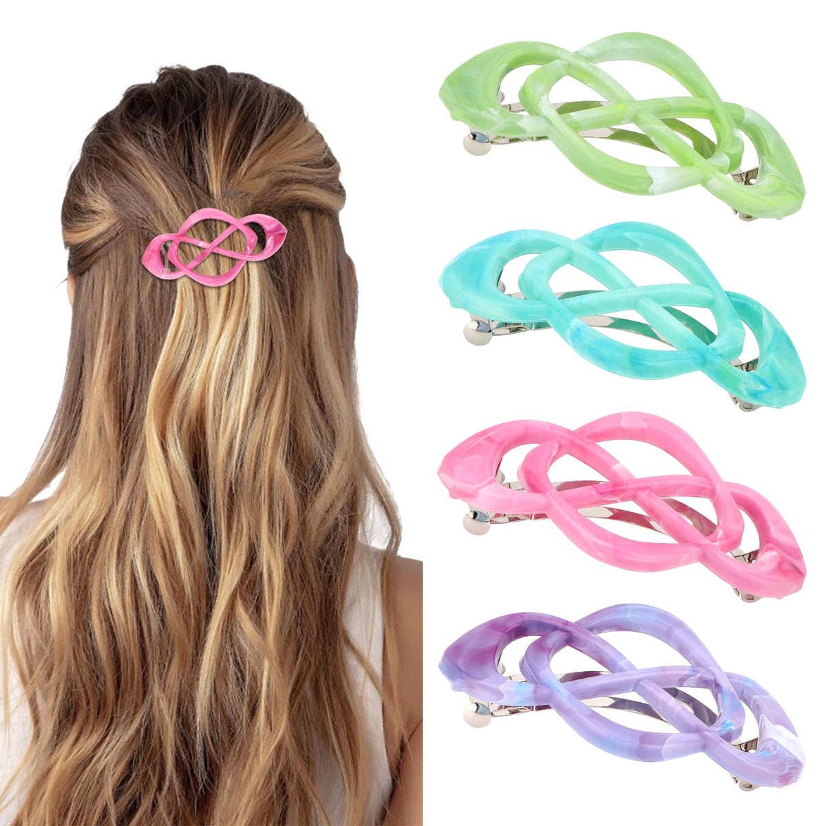 Vintage French Barrette Clips - 4 Pack Hair Accessories for Women & Girls, Thick to Thin Hair
