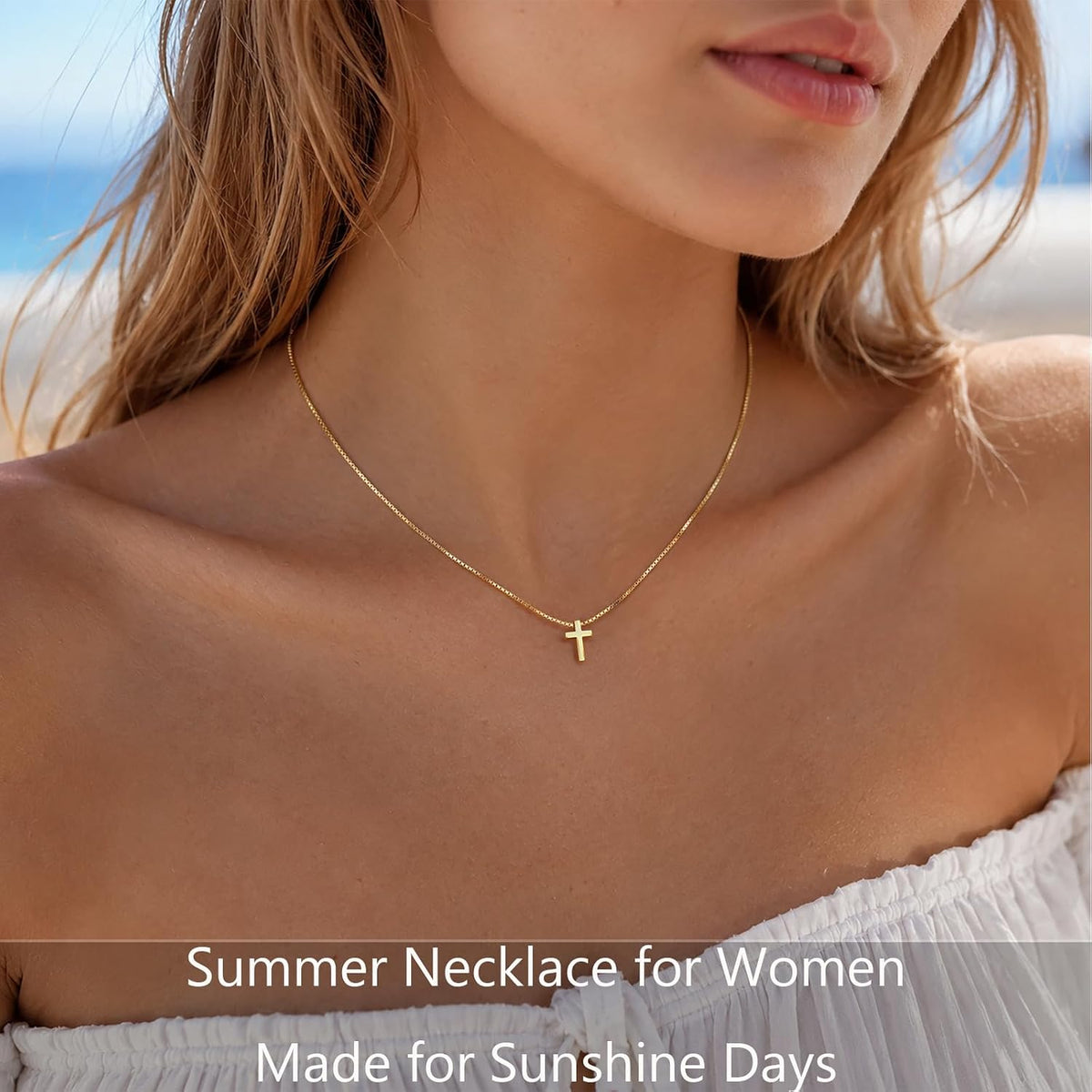 Poxtex Cross Necklace for Women Teen Girls, Dainty 14K Gold Silver Plated Cross Choker Jewelry Non Tarnish Waterproof Cute Simple Small Necklace Christian Baptism Religious Faith Jewelry Gifts