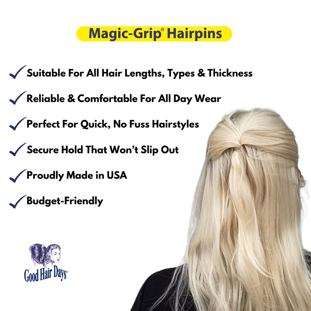 Magic-Grip Hair Pins Set of 10 by Good Hair Days Color: Shell