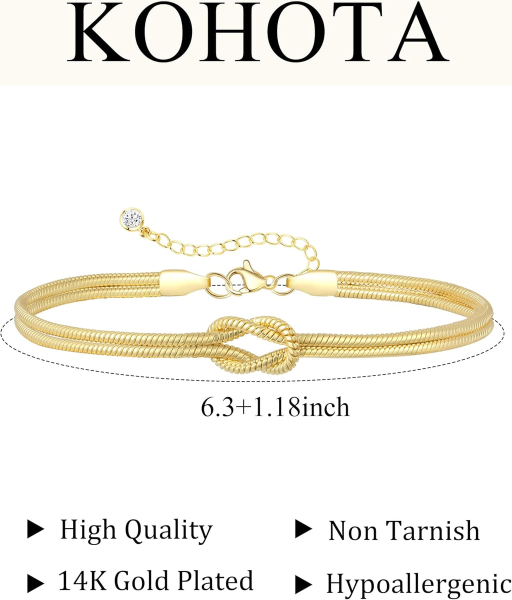 KOHOTA Silver Gold Bracelets for Women Trendy 14K Gold Plated Bracelet for Women Non Tarnish Dainty Stackable Layered Chain Heart Pearl Knot Beaded Bracelets Stack Set Charm Mothers Day Jewelry Gifts