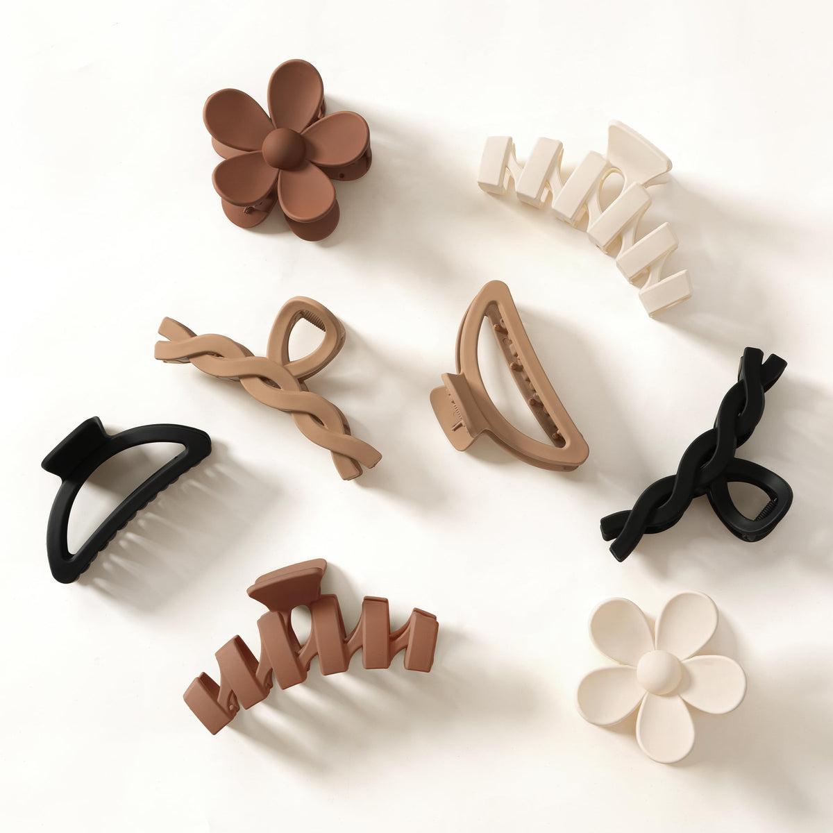 8PCS Hair Clips for Women, Flower Claw Clips for Thick Hair, Non-Slip Hair Accessories with Multi-Styles, Neutral Colors Hair Claw Clips and Variety Pack, Ideal for Girls