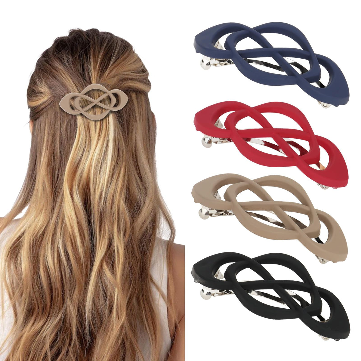 Vintage French Barrette Clips - 4 Pack Hair Accessories for Women & Girls, Thick to Thin Hair