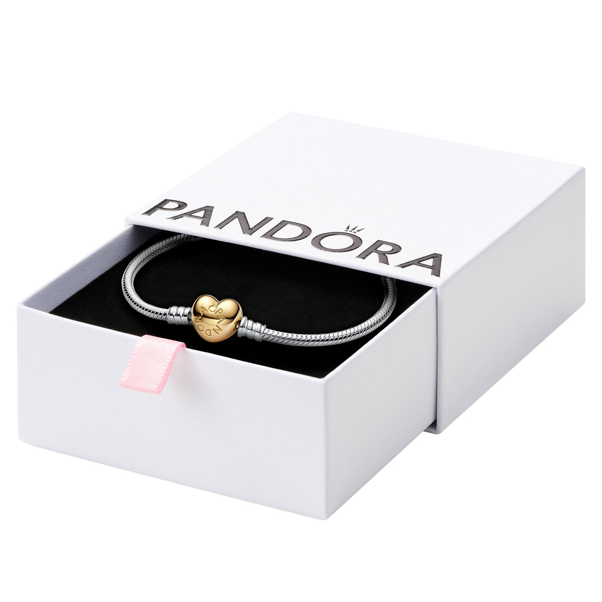 PANDORA Heart Clasp Snake Chain Bracelet - Heart Clasp - Romantic Jewelry for Her with Gift Box - Compatible Moments Charms - Sterling Silver