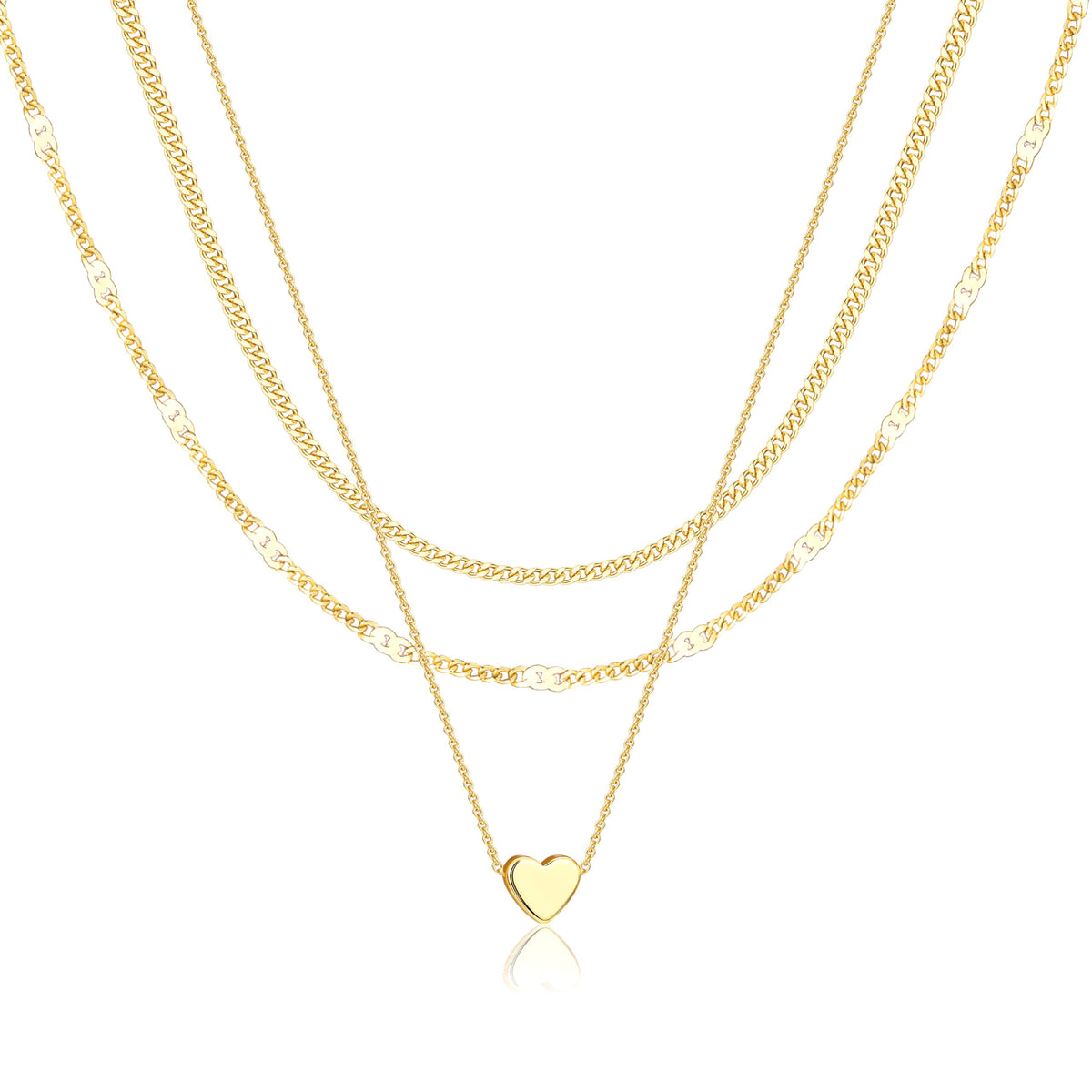 Poxtex Layered Gold Necklaces for Women, Stackable Dainty 14K Gold Silver Plated Trendy Simple Heart Diamond Cross Bow Circle Pendant Paperclip Choker Dot Chain Necklace,Jewelry Set Gifts for Women