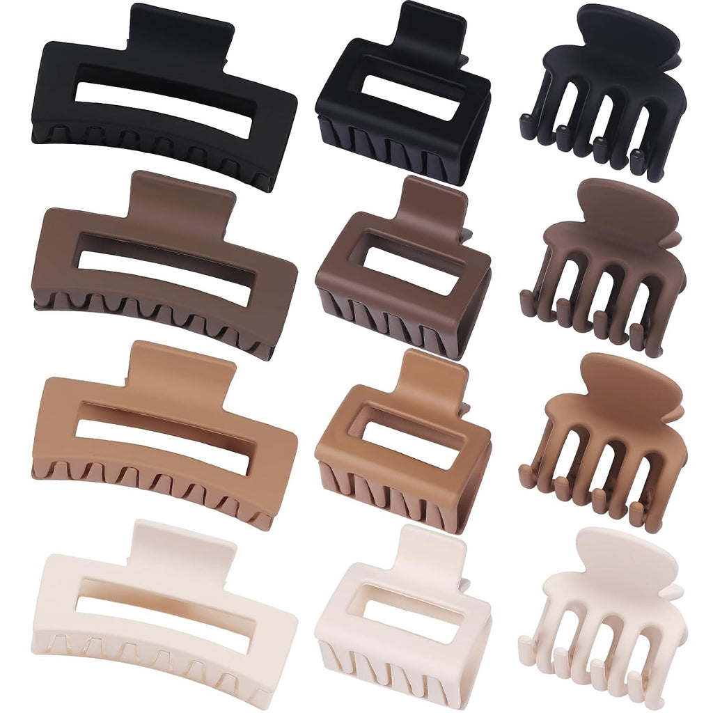 SMKSL 12 Pcs Hair Claw Clips for Women & Grils 3 Styles Small Medium Large | for Thin Thick Curly Hair, Strong Hold & Non-Slip, Stylish Matte Hair Accessories, Ideal Gifts for Women & Grils (Brown)