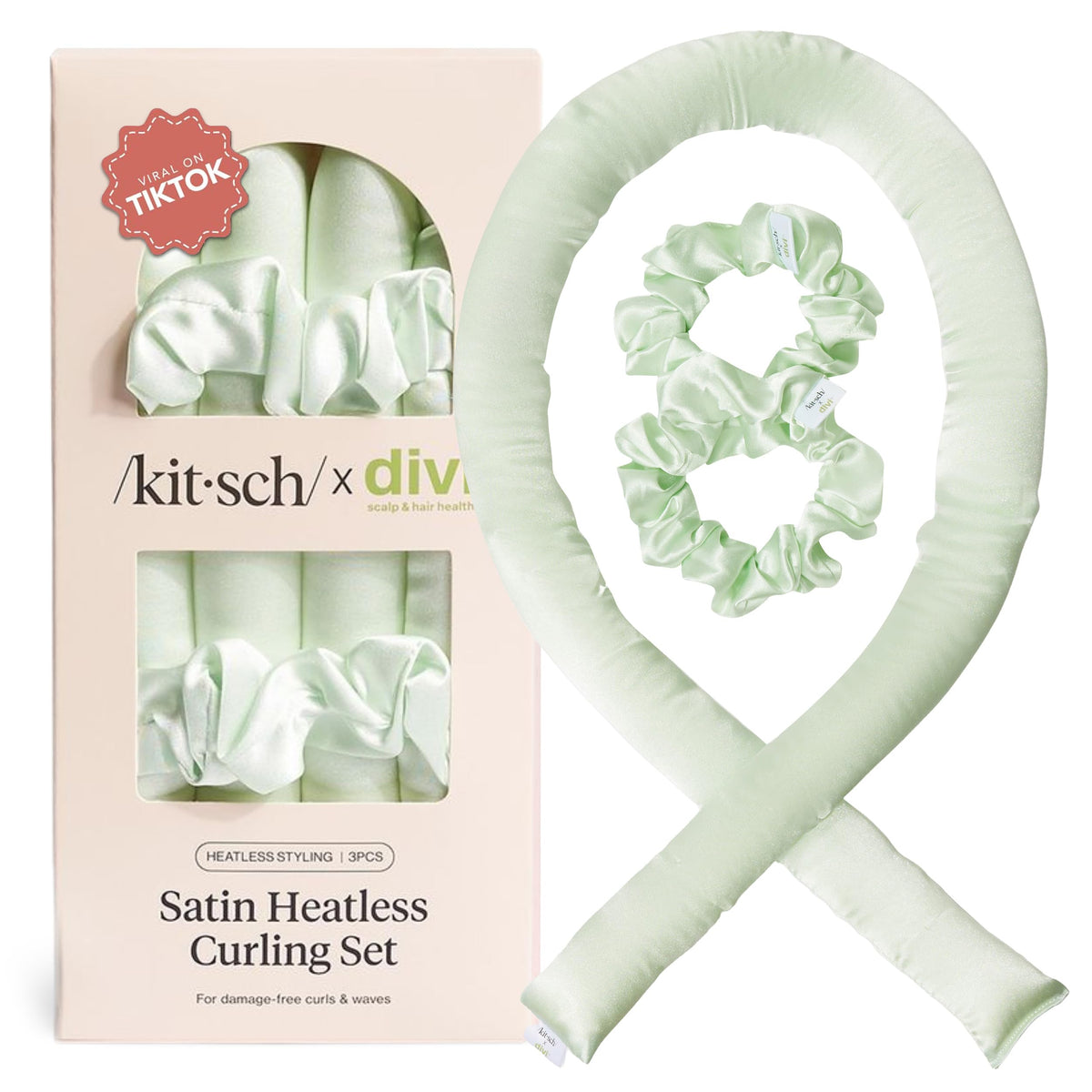 Kitsch Satin Heatless Curlers Set – Heatless Curls Overnight w/ 34" Hair Waver & 2 Satin Hair Scrunchies, Comfortable Hair Curlers to Sleep In for Frizz-Free, No Heat Damage Styling - Sunset Tie Dye