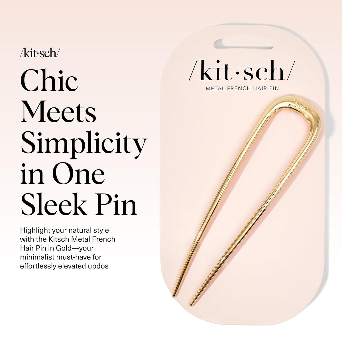 Kitsch French Hair Pins for Women – Elegant & Durable Metal French Pin for Updos, Chignon, Buns & Twist Hairstyles | Secure Hold All Day, Comfortable Fit - Gold, 1pc