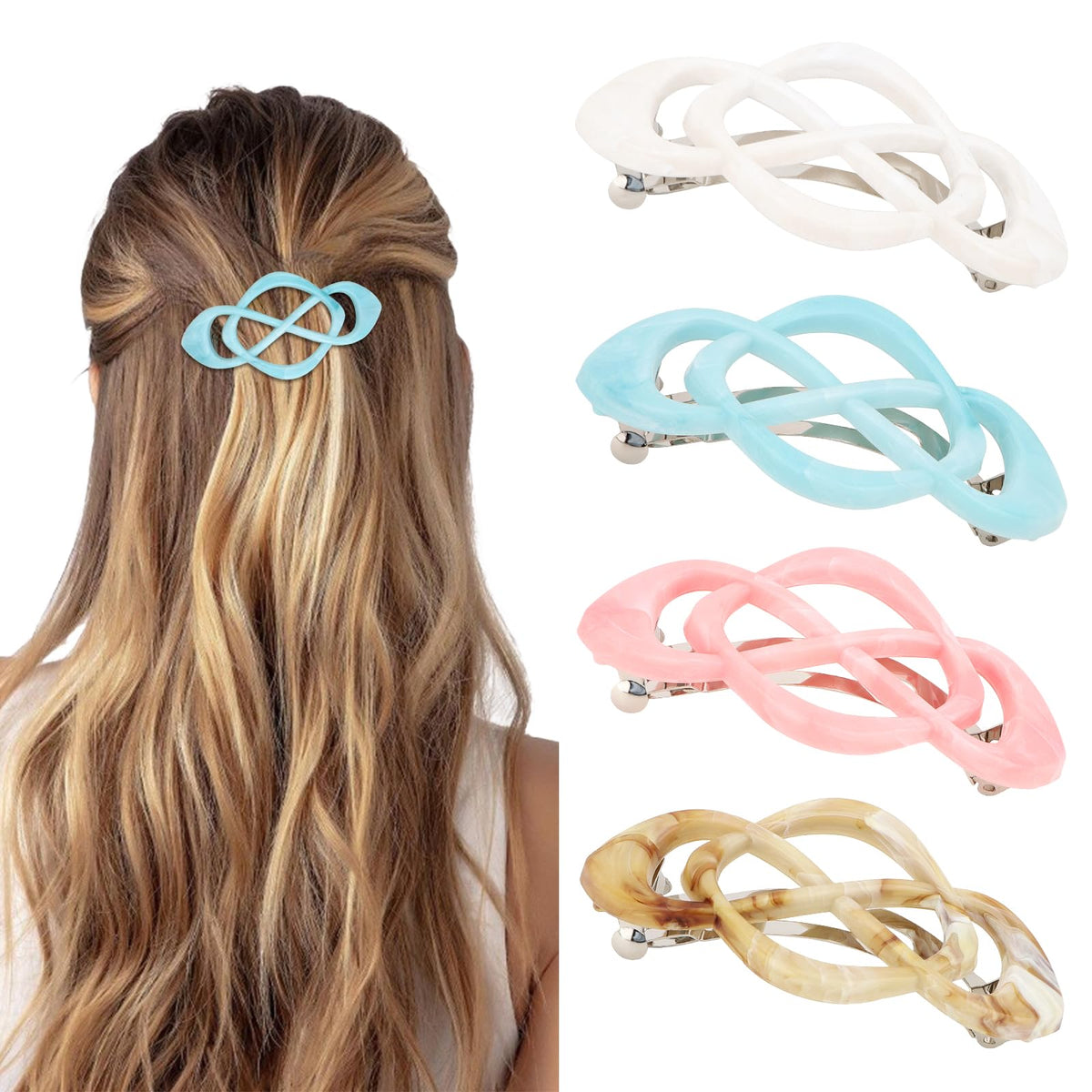Vintage French Barrette Clips - 4 Pack Hair Accessories for Women & Girls, Thick to Thin Hair