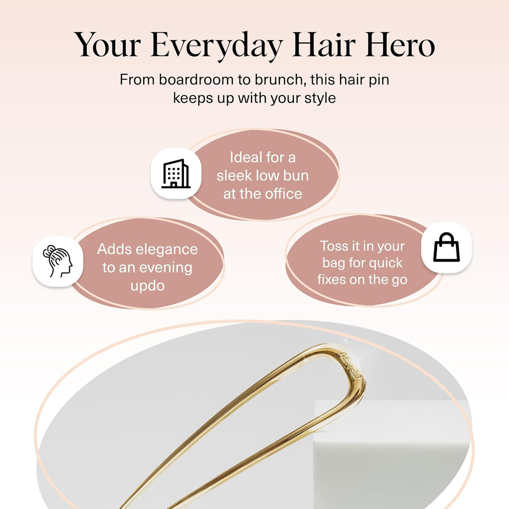 Kitsch French Hair Pins for Women – Elegant & Durable Metal French Pin for Updos, Chignon, Buns & Twist Hairstyles | Secure Hold All Day, Comfortable Fit - Gold, 1pc