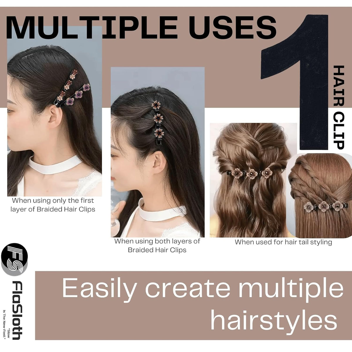 Hair Clips for Styling - 7PCS Crystal Stone Braided Hair Clips, Double-Layer Star and Flower Clips for Women and Girls, Sparkling Rhinestone Duckbill Clips, Non-Slip Hair Accessories (FlaSloth)