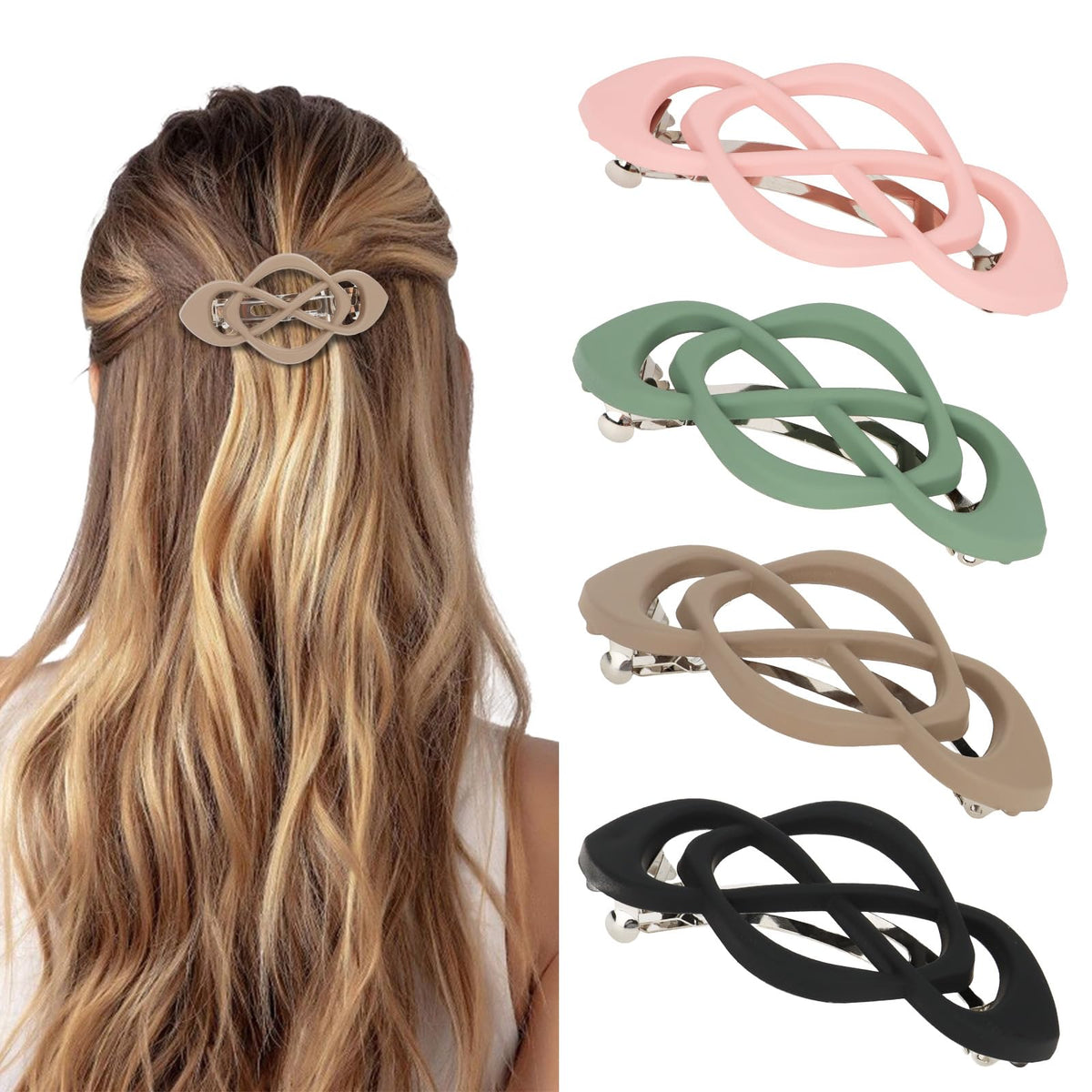 Vintage French Barrette Clips - 4 Pack Hair Accessories for Women & Girls, Thick to Thin Hair