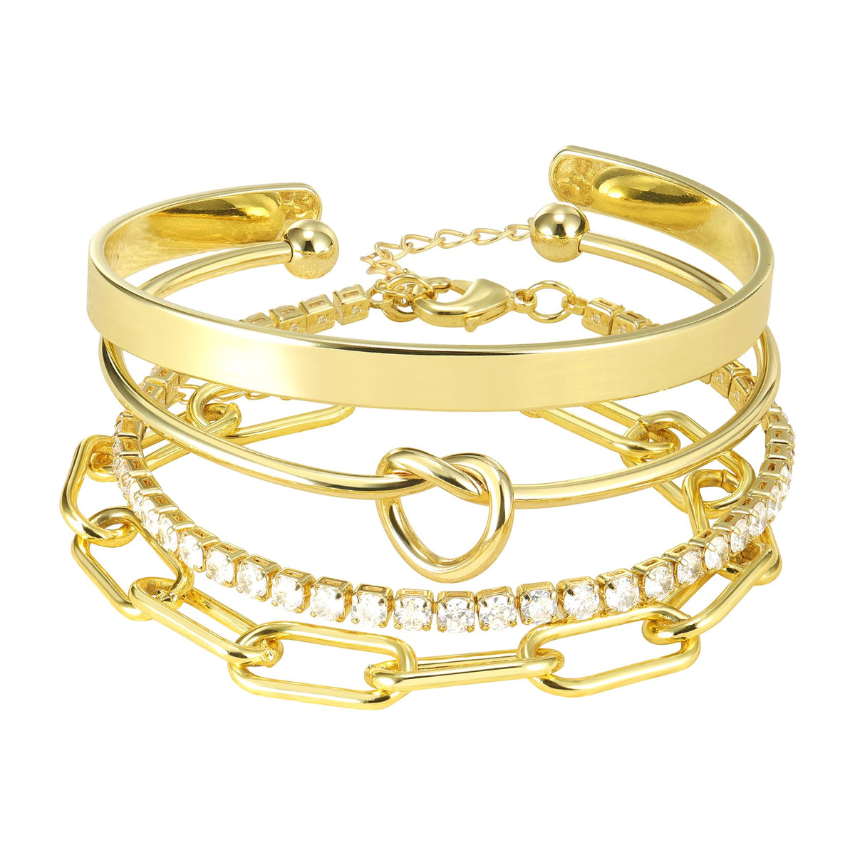 Reoxvo Gold Bangle Cuff Bracelets for Women Trendy Gold Plated Tennis Bracelet Stack for Women Non Tarnish Fashion Jewelry Accessories Set