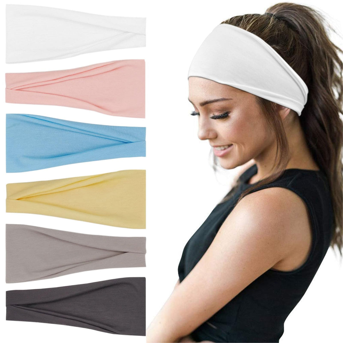 YONUF Boho Headbands For Women Fashion Wide Headband Yoga Workout Head Bands Hair Accessories Band 6 Pack