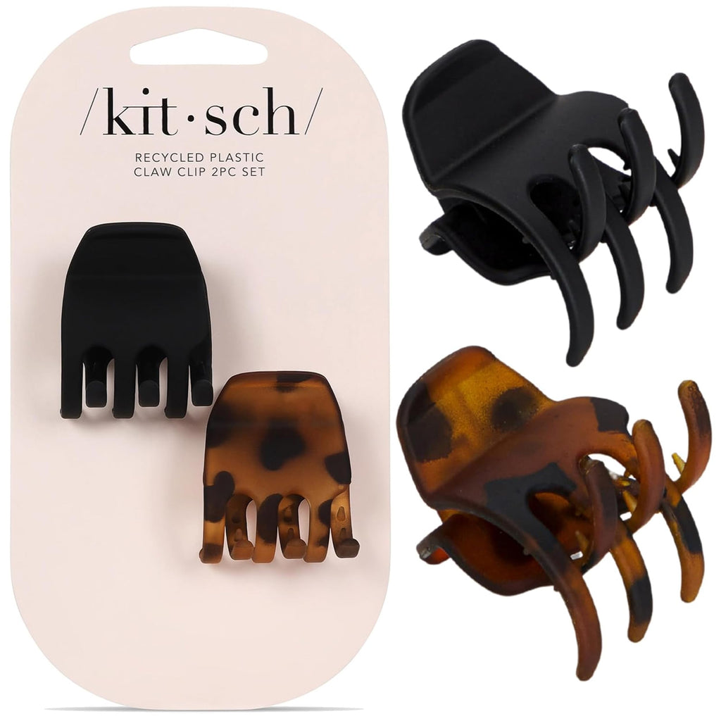 Kitsch Mini Claw Clips for Women - Stylish Small Hair Clips for Kids | Stays In Place Without Pulling or Snagging | Durable & Sturdy Plastic - Tortoise & Black, 16 Pcs
