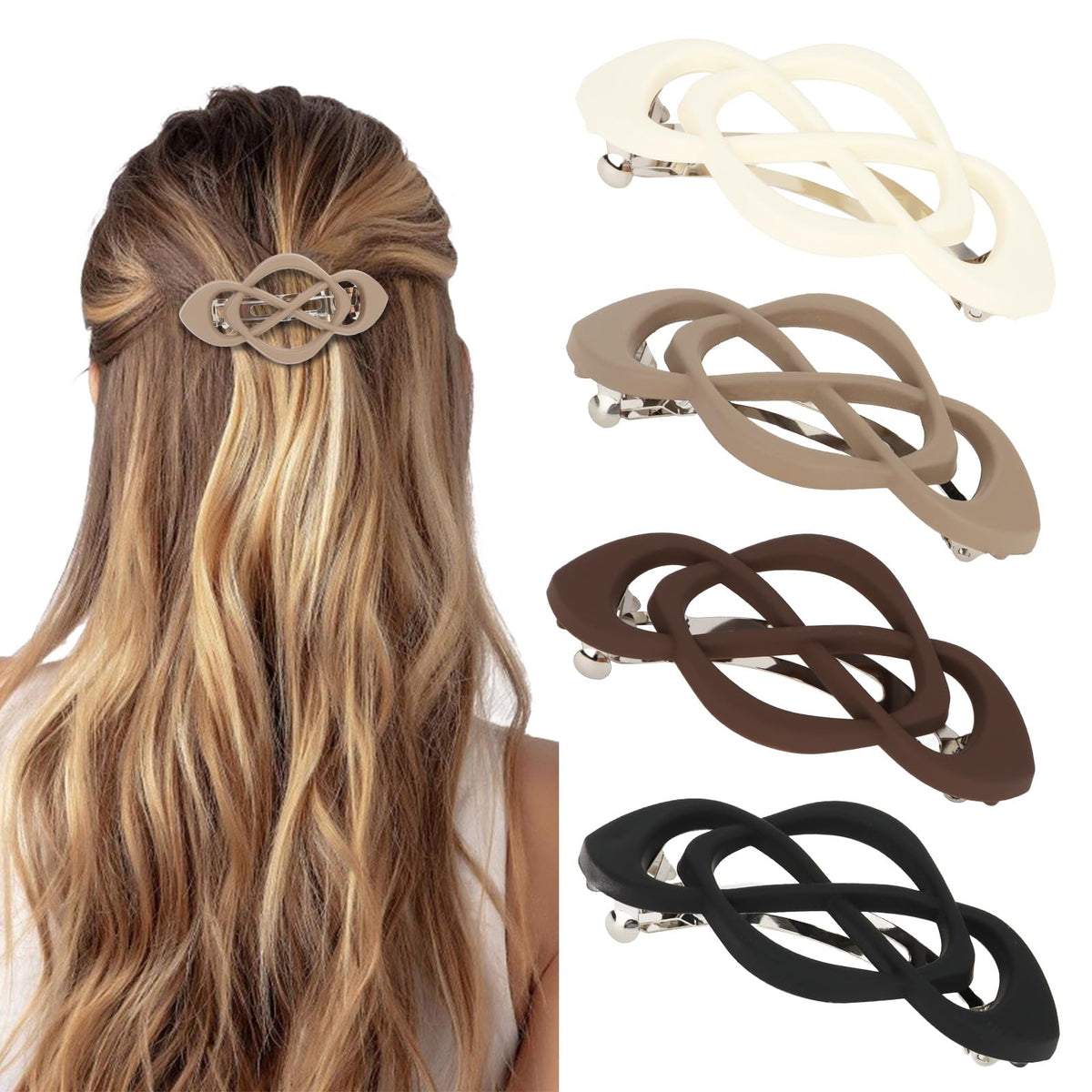 Vintage French Barrette Clips - 4 Pack Hair Accessories for Women & Girls, Thick to Thin Hair