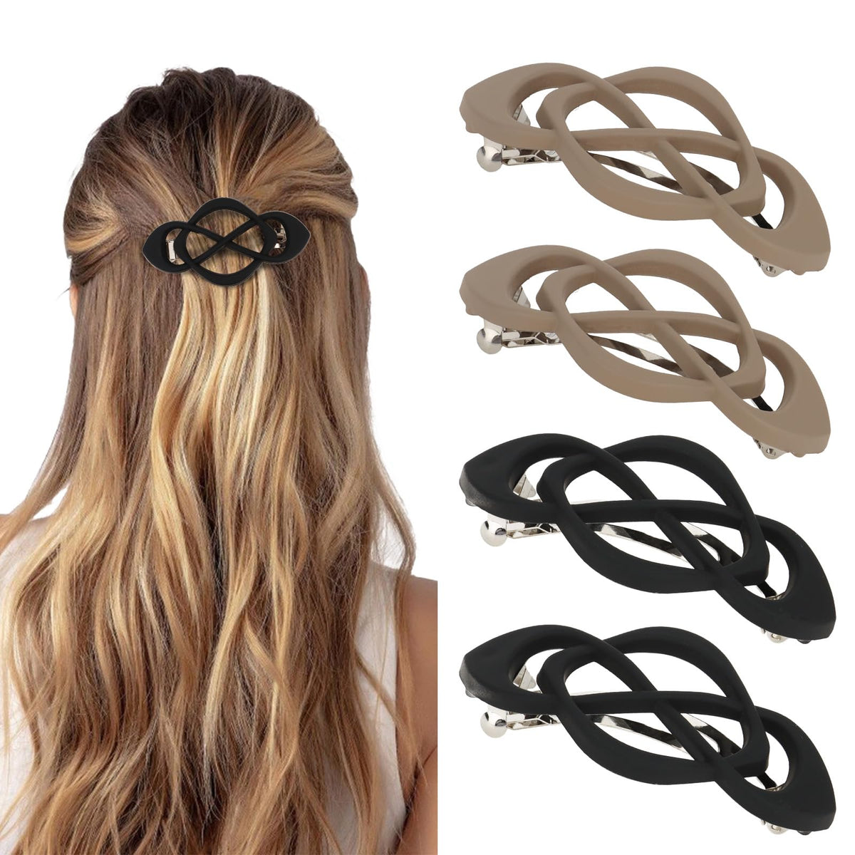 Vintage French Barrette Clips - 4 Pack Hair Accessories for Women & Girls, Thick to Thin Hair