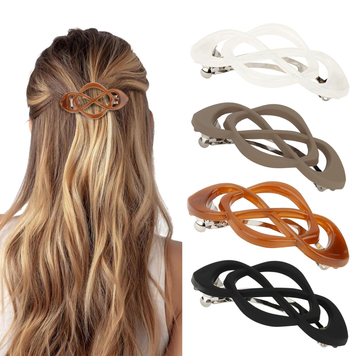 Vintage French Barrette Clips - 4 Pack Hair Accessories for Women & Girls, Thick to Thin Hair