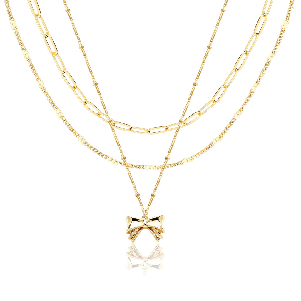 Poxtex Layered Gold Necklaces for Women, Stackable Dainty 14K Gold Silver Plated Trendy Simple Heart Diamond Cross Bow Circle Pendant Paperclip Choker Dot Chain Necklace,Jewelry Set Gifts for Women