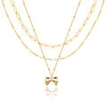 Poxtex Layered Gold Necklaces for Women, Stackable Dainty 14K Gold Silver Plated Trendy Simple Heart Diamond Cross Bow Circle Pendant Paperclip Choker Dot Chain Necklace,Jewelry Set Gifts for Women