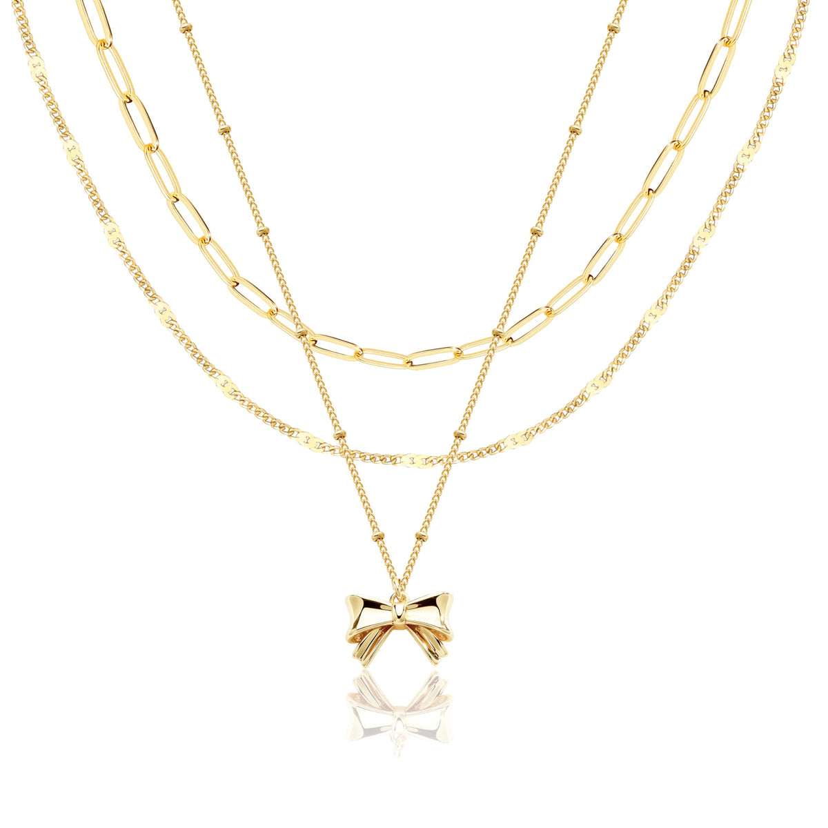 Poxtex Layered Gold Necklaces for Women, Stackable Dainty 14K Gold Silver Plated Trendy Simple Heart Diamond Cross Bow Circle Pendant Paperclip Choker Dot Chain Necklace,Jewelry Set Gifts for Women